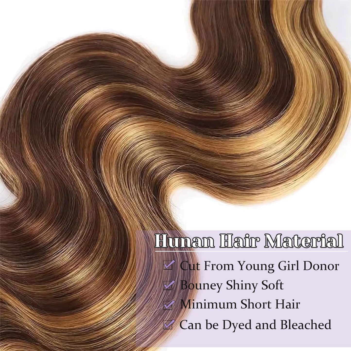 DSEKCAIN Highlight P4/27 5x5 Body Wave Lace Closure 100% Real Human Hair 12 Inch Transparent hd 5x5 Lace Closure Body Wave Chocolate Brown and Honey Blonde Piano Color 150% Density