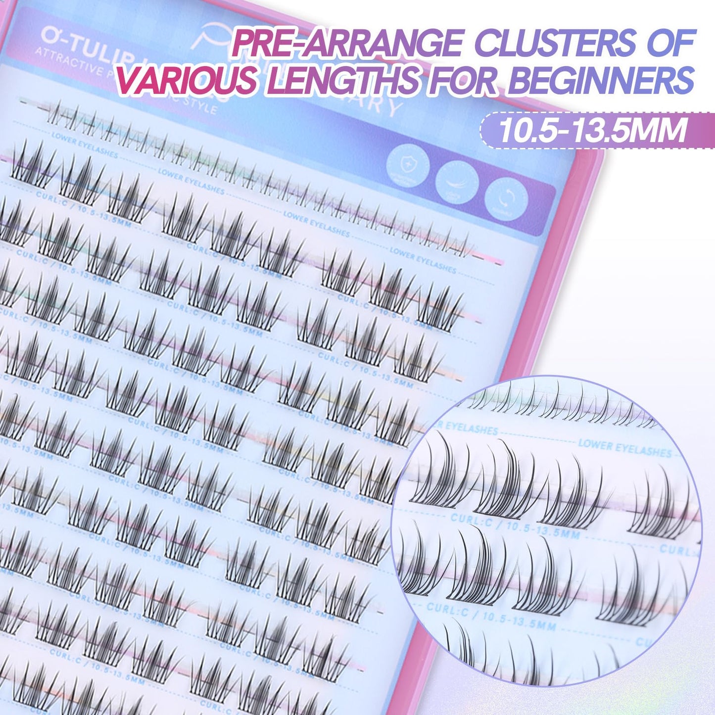 MLEN DIARY Natural C Curl Eyelash Clusters O-Tulip 10.5-13.5MM 105pcs Wispy Lash Clusters Kit Short Lightweight Handmade PBT Fiber for Bigger Eyes (O-Tulip 10.5-13.5MM)