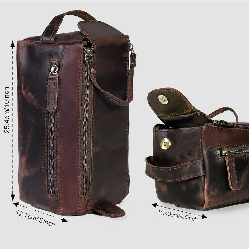 Genuine Buffalo Leather Unisex Toiletry Bag - Premium Travel Dopp Kit | Durable & Stylish Design