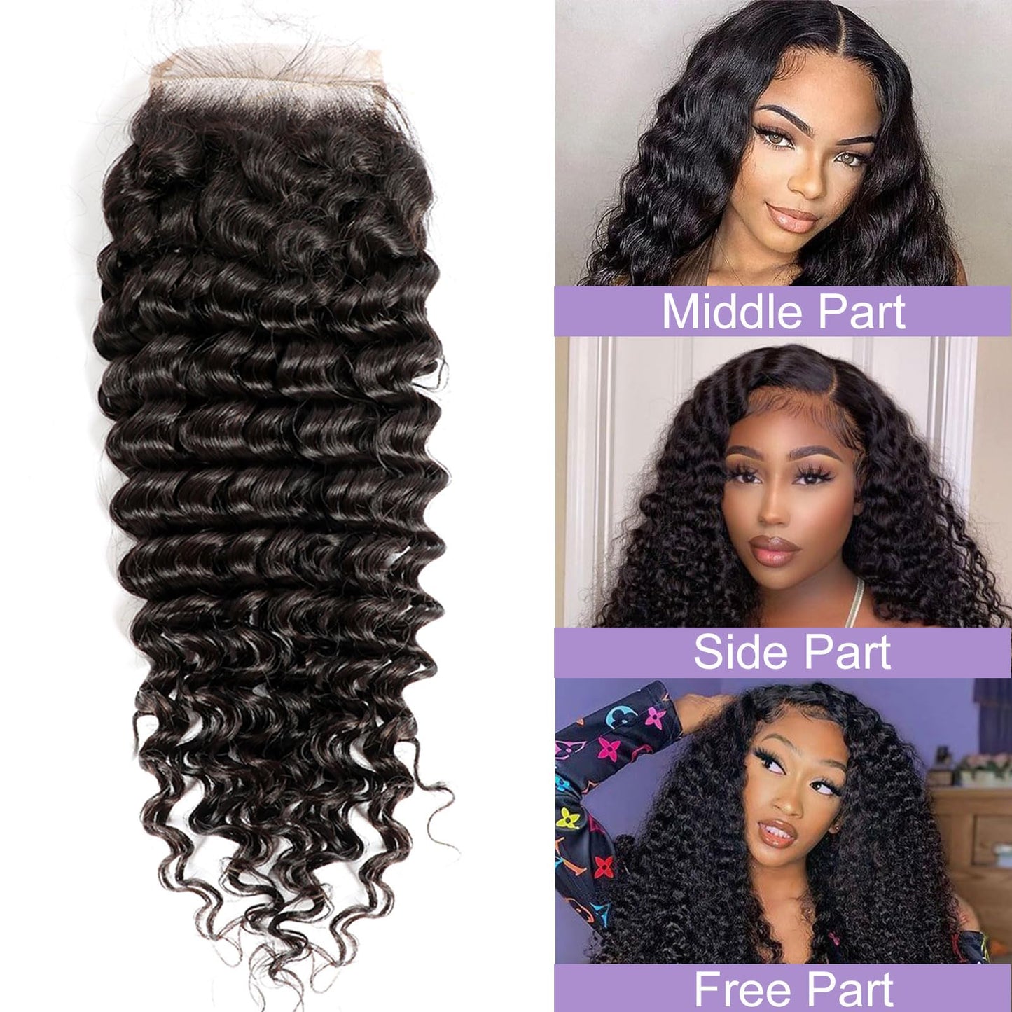 DSEKCAIN 5x5 HD Lace Closure Human Hair Deep Wave Transparent Closure Deep Curly Raw Virgin Pre Plucked Natural Black 1B Color 14 Inch