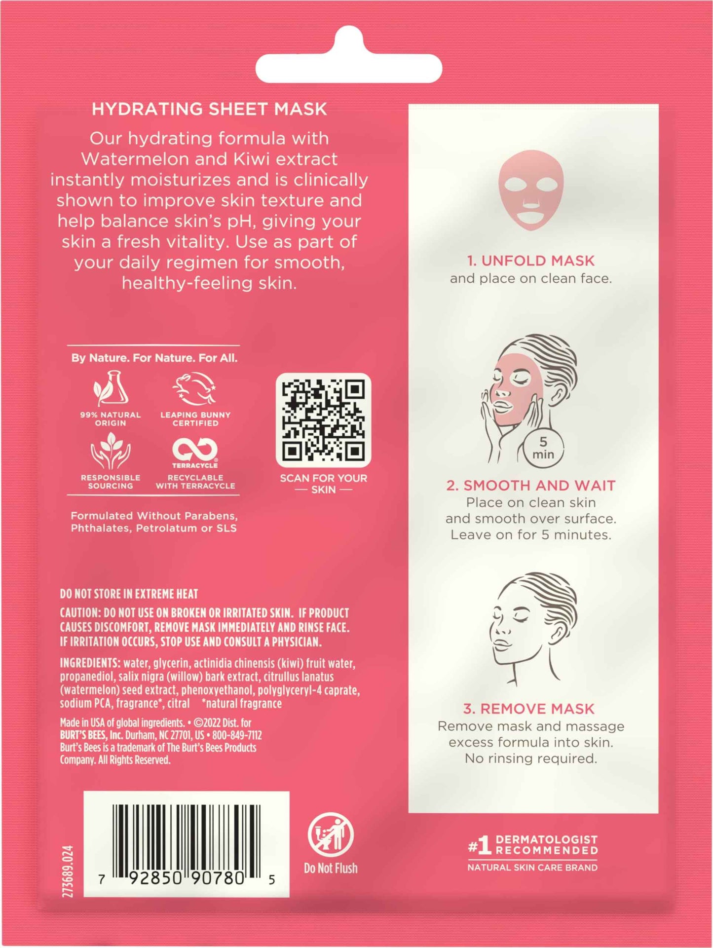 Burt's Bees Hydrating Sheet Mask with Watermelon, Pack of 6