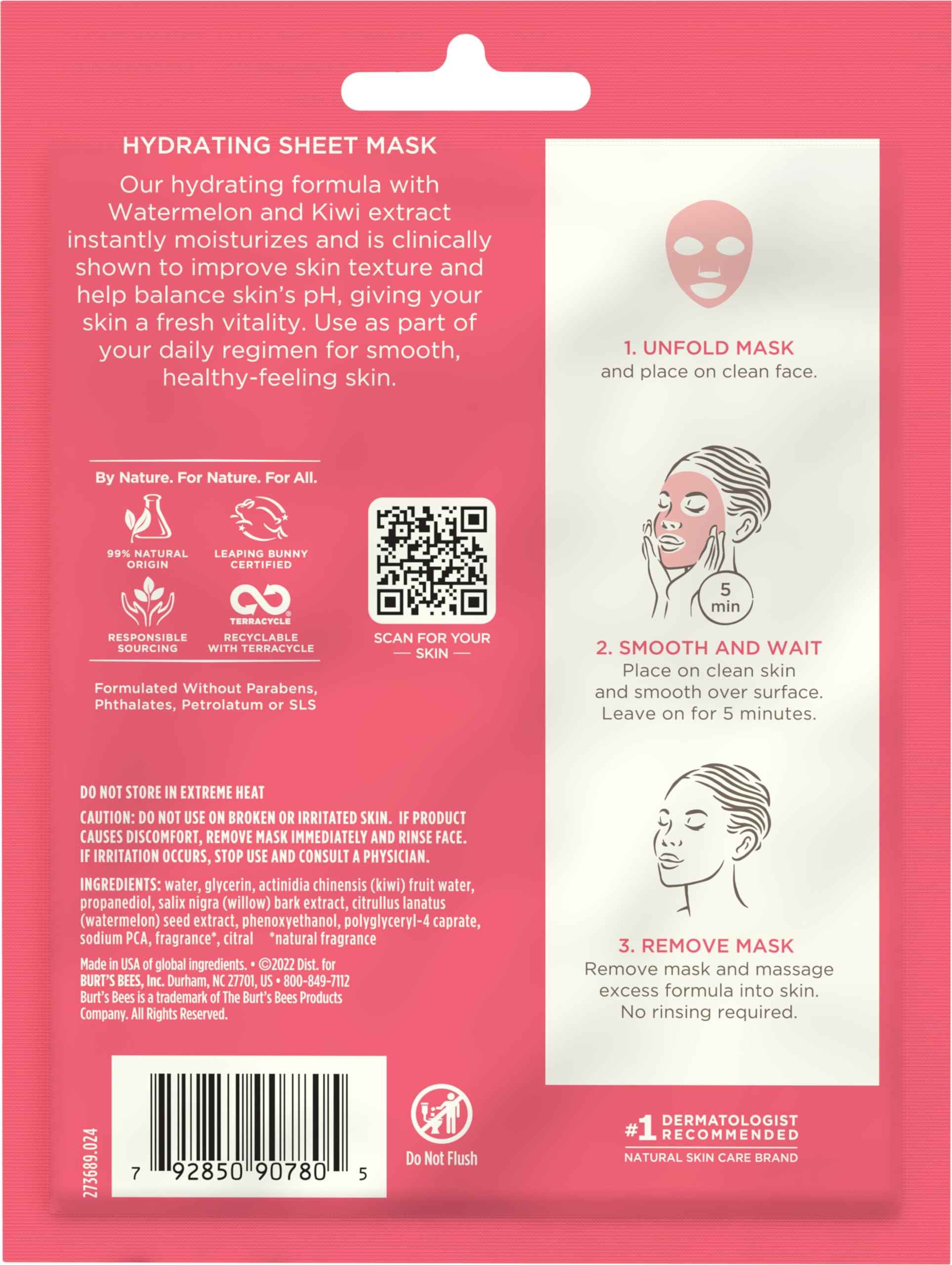 Burt's Bees Hydrating Sheet Mask with Watermelon, Pack of 6