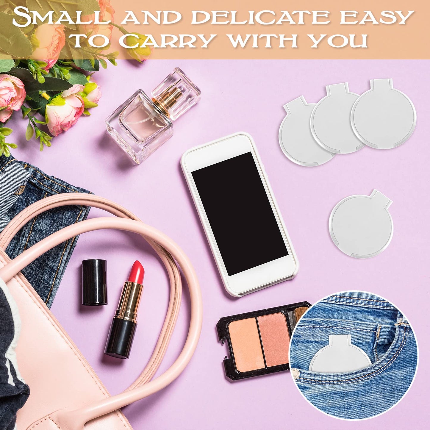 Yalikop 72 Pcs Compact Mirror Bulk Portable Round Makeup Mirror Mini Foldable Pocket for Purse Women Girls Party Favors Travel Daily Use (White)