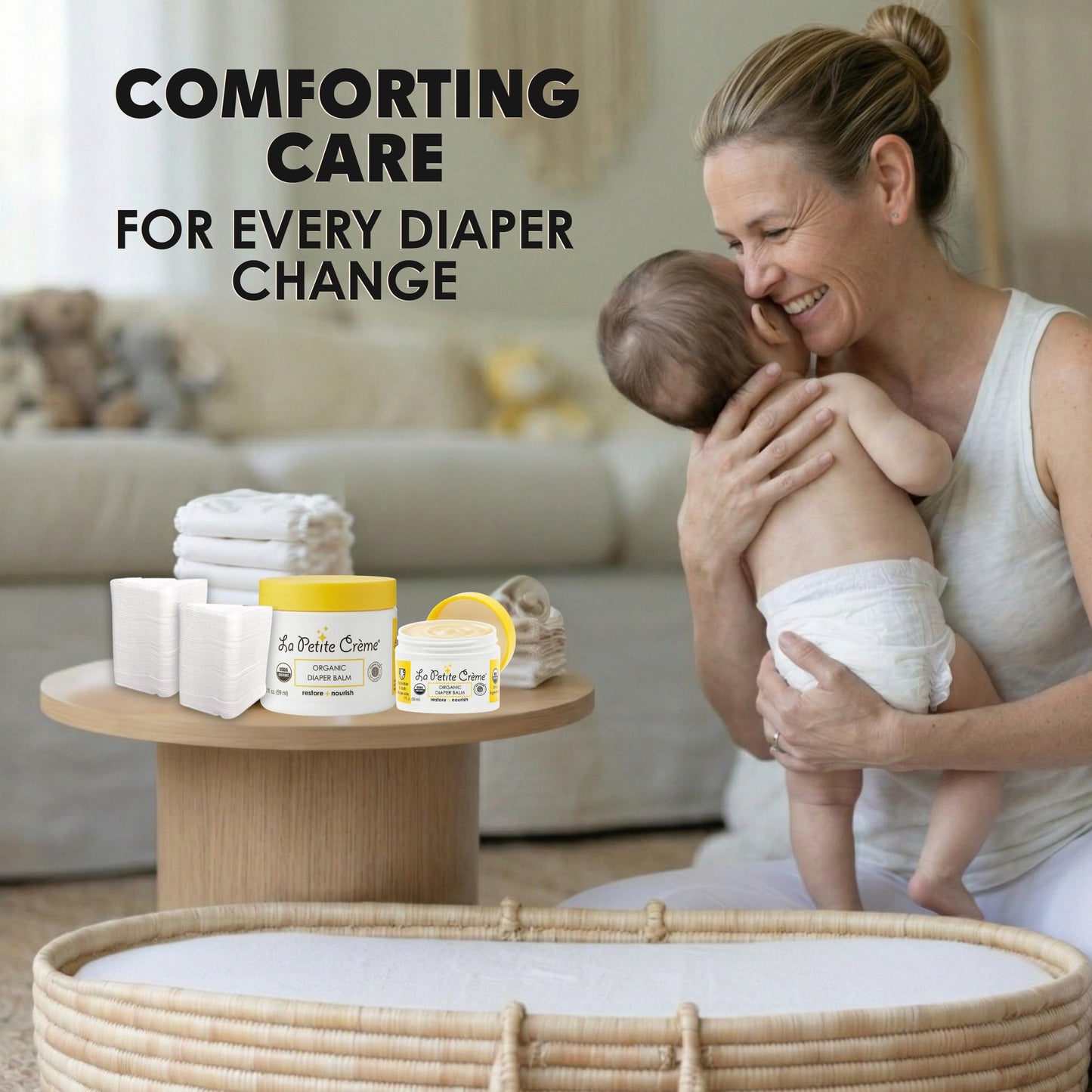 La Petite Creme French Organic Diaper Balm (4 oz) - Healing & Nourishing Diaper Cream - Gentle & Safe Liniment Baby Lotion - USDA Certified Organic - Baby Essentials for Newborn