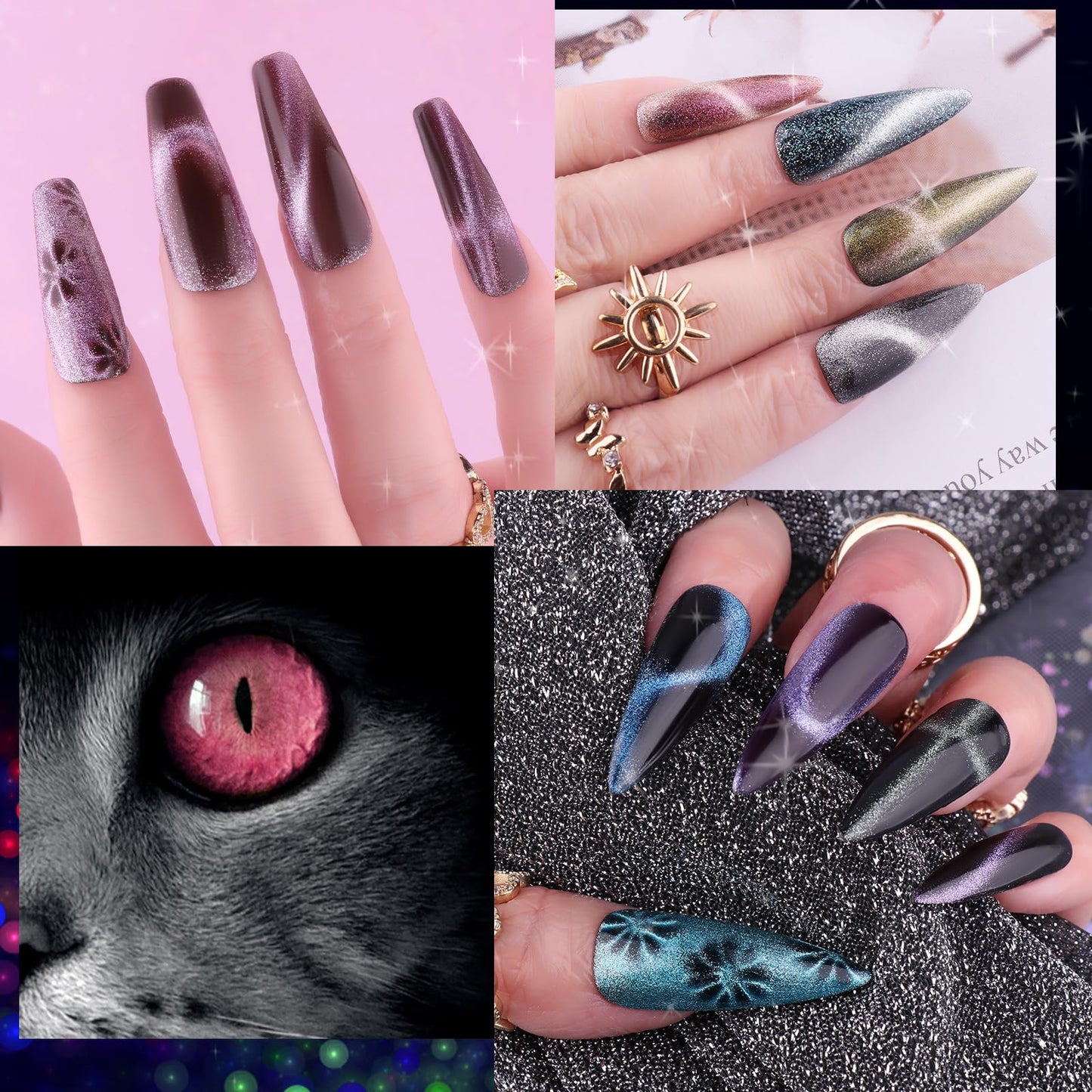 Clara Colors Cat Eye Gel Nail Polish Set - 12 Holographic Glitter Colors With Magnet, Romantic Galaxy Series, Long Lasting Soak Off UV LED