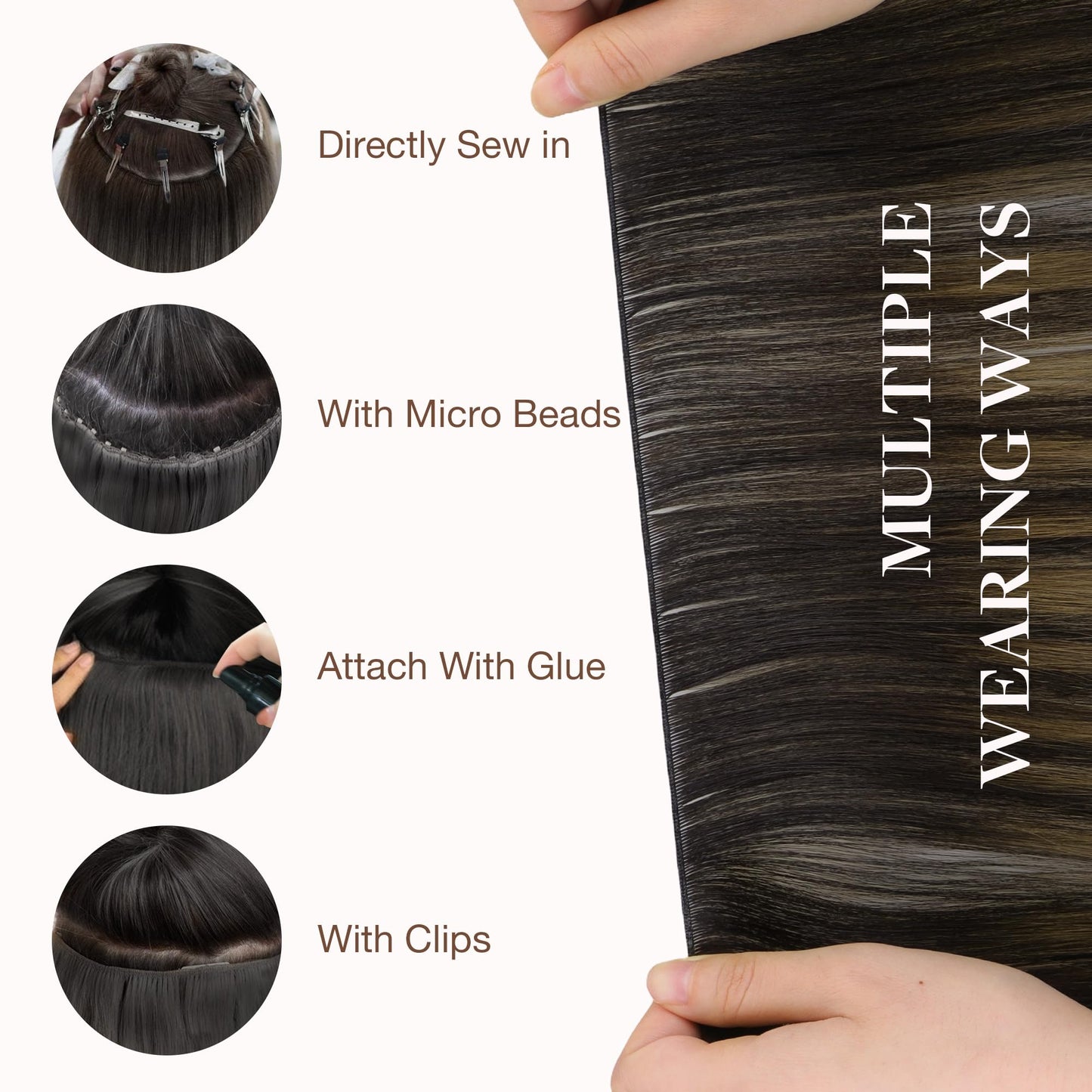 GOO GOO Genius Human Hair Sew-In Extensions, Rooted Remy Weft, 2/6/2 Balayage Dark Brown To Chestnut Brown, 14 Inch, 40g, Hand-Tied