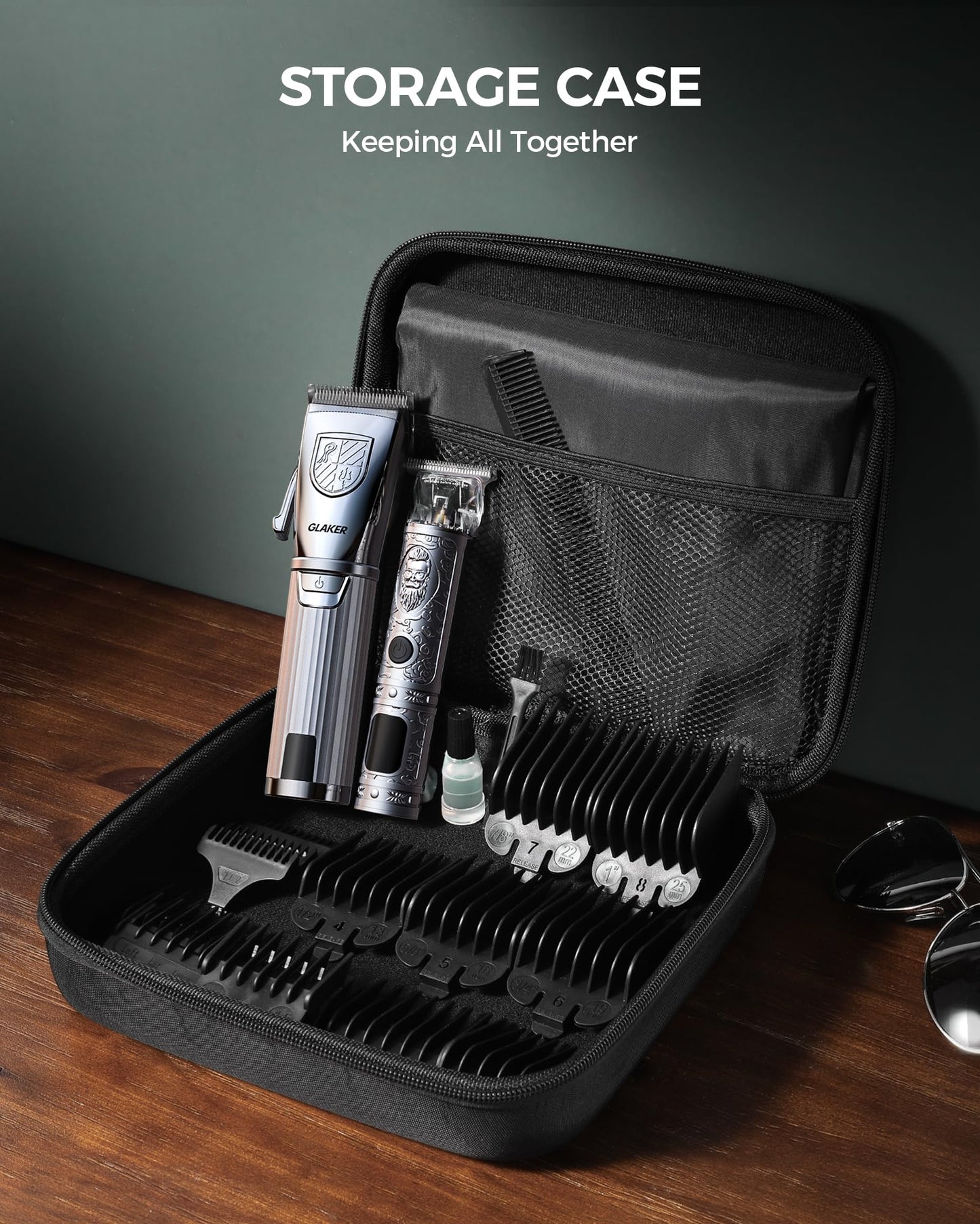 GLAKER Hair Clippers for Men,Professional Mens Hair Clippers Cordless Clippers for Hair Cutting,Precision Trimmer Kit Zero Gap Trimmer with LED Display 15 Guide Combs (Silver)