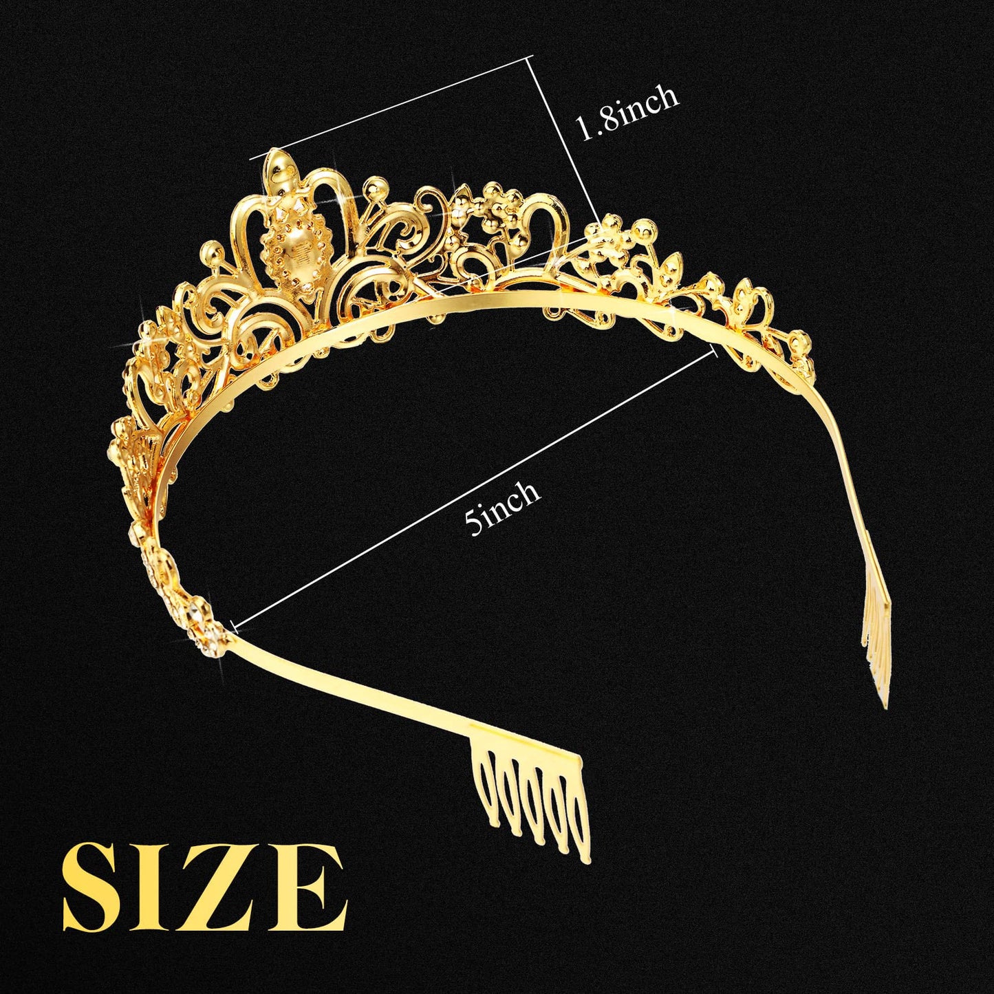 BBTO 10 Pcs Crystal Tiaras and Crowns for Women, Rhinestone Princess Crowns with Combs Birthday Queen Tiaras for Graduation Prom, Wedding, Bachelorette Party, Pageant Hair Accessories(Gold)