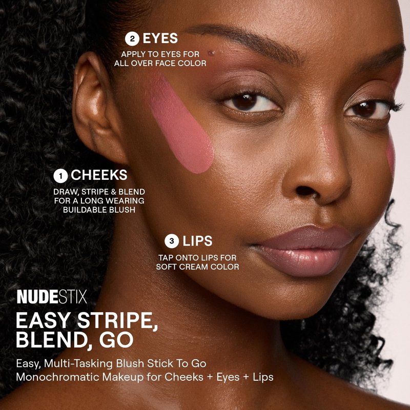 Nudestix Nudies Blush Stick – 3-in-1 Cream Blush for Cheeks, Eyes & Lips with Built-In Brush | Soft Matte Finish for a Natural Flush |Sunkissed Pink