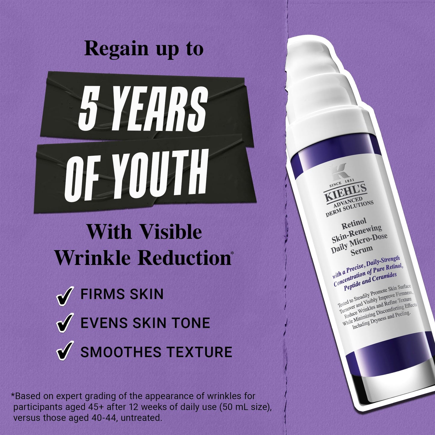 Kiehl's Daily Micro-Dose Anti-Aging Retinol Facial Serum, Reduces Wrinkles, Firms Skin, Evens Skin Tone, Youth Renewing & Hydrating Formula, with Retinol & Ceramides, Paraben-free - 1 fl oz
