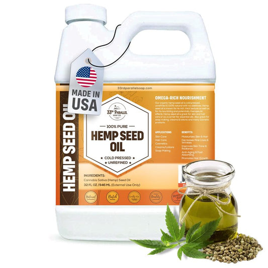 Organic Hemp Seed Oil (32 oz) Premium Cold Pressed Unrefined | 100% Pure Hemp Seed Oil for Skin, Face, Hair, Soap Making, Massage | Carrier for Essential Oils | Available in Bulk | 32 FL OZ