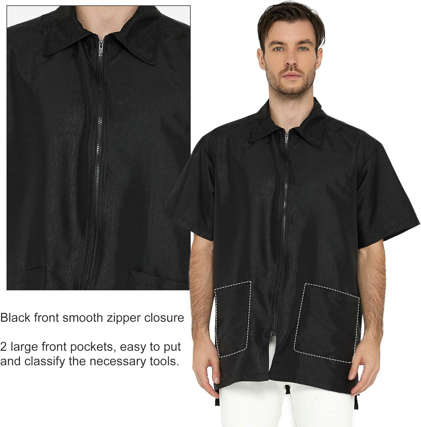 Men's Barber Jacket | Vintage Print Stylist Grooming Smock - Professional Hair Dressing Apparel in Black