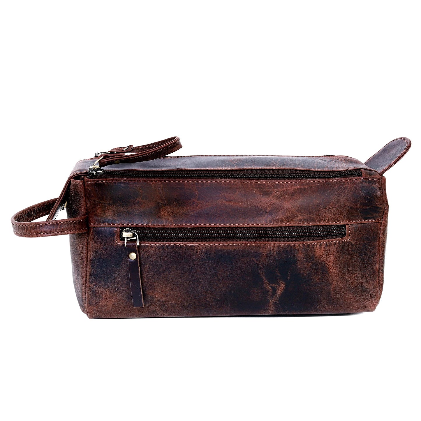 Genuine Buffalo Leather Unisex Toiletry Bag Travel Dopp Kit