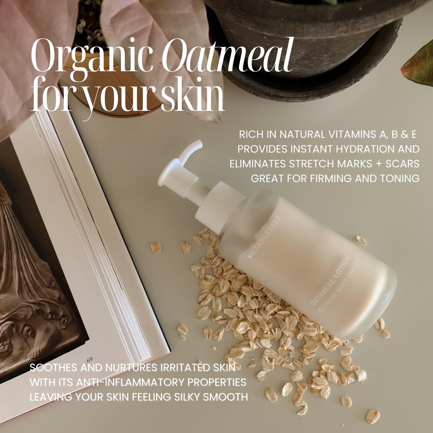 METABLESSED Organic Oatmeal Lotion - Nurtures Dry Itchy Skin Plant-Based Body Moisturizer with Aloe Vera + Shea Butter 3.38 fl. oz