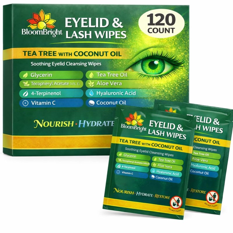 Tea Tree Eyelid Wipes - Gentle Eyelid Cleanser for Blepharitis & Dry Eye | 120 Individually Wrapped Wipes with Aloe Vera & Hyaluronic Acid