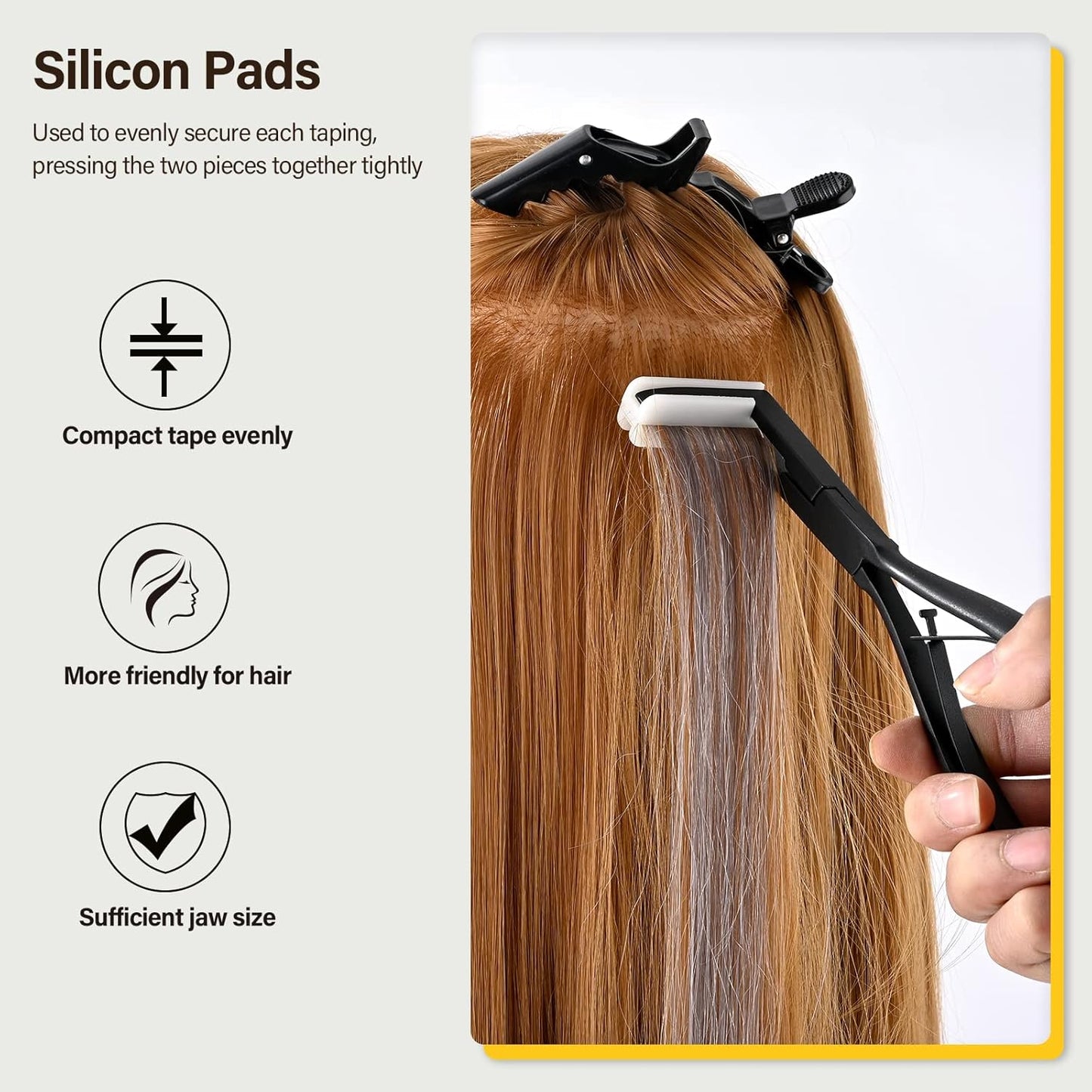 Tape In Hair Extensions Tool Kit - Stainless Steel Sealing Clamp, Remover & Clips | Black