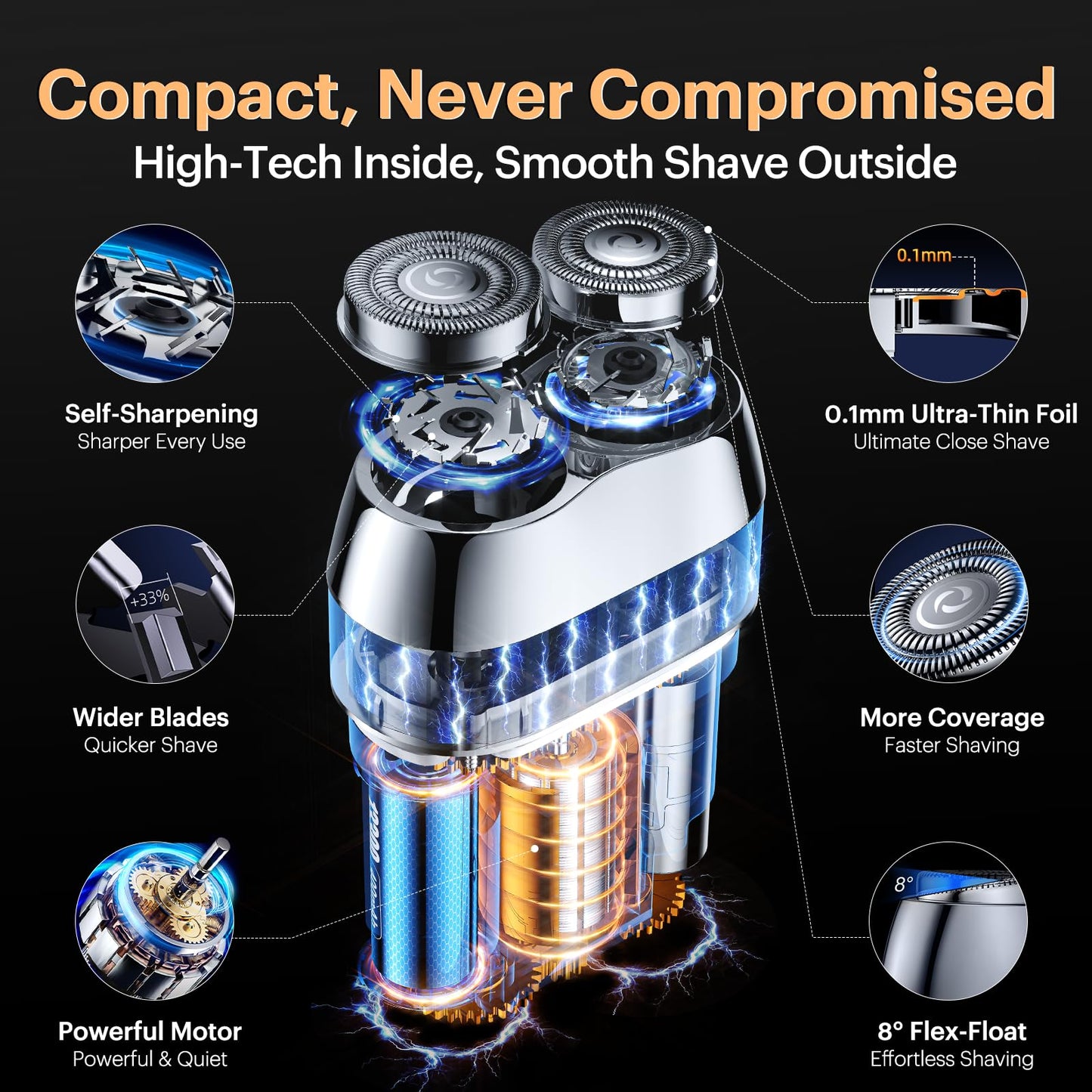 Alloy Mini Electric Shaver for Men – Valentine's Day Gift, Portable Travel USB-C Rechargeable Razor with Mirror Cap, Waterproof Wet/Dry, Smooth Shave, Ideal Gift for Husband Boyfriend, RX40 Silver