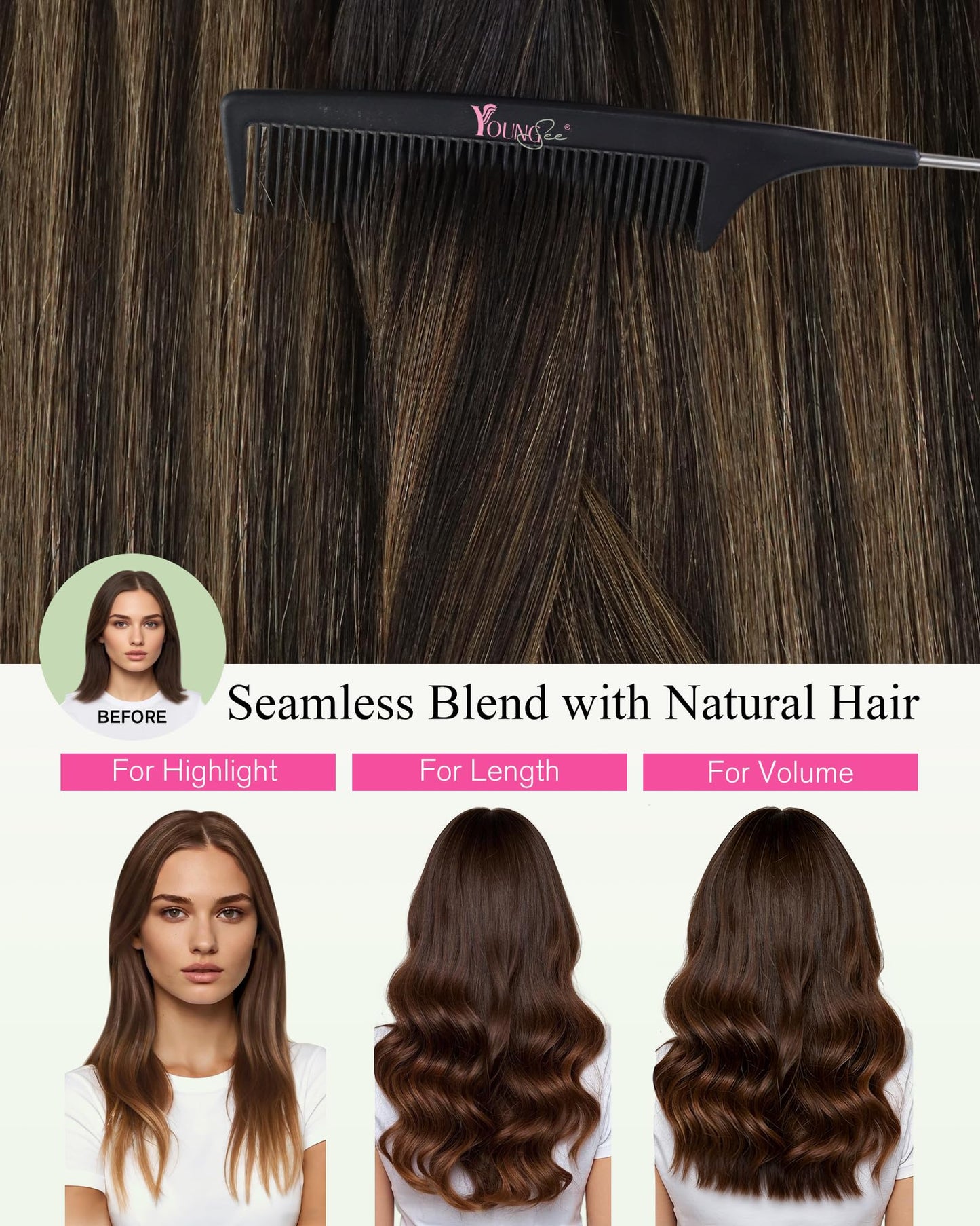 YoungSee 18 Inch Tape in Extensions Human Hair Brown Balayage Tape in Hair Extensions Human Hair Dark Brown Ombre Ash Browns Tapes-in Extension Remy Hair Extension Tape-in for Daily Use 20pcs 50g