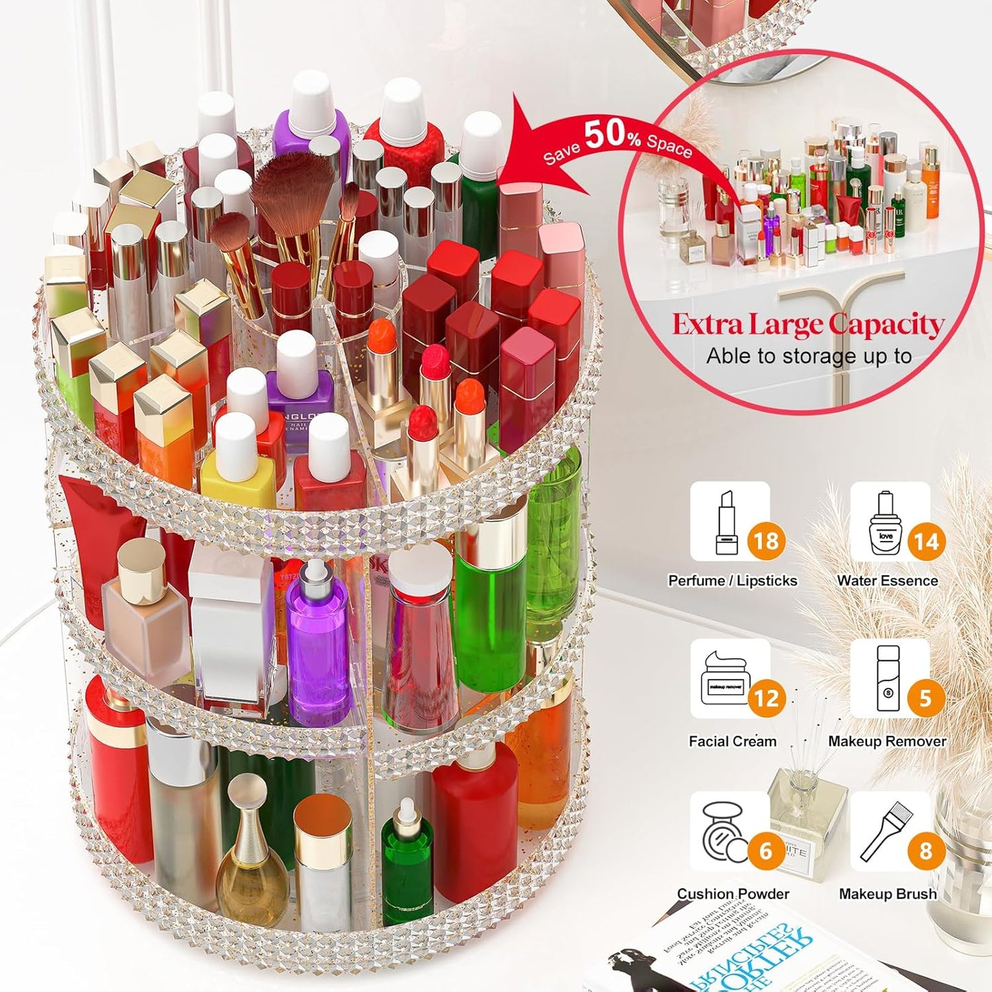 Awenia Makeup Organizer - 360-Degree Rotating Adjustable Storage | 7 Layers Large Capacity for All Cosmetics