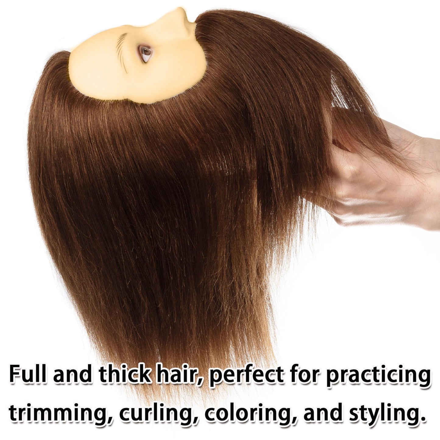 TKIMHEQ Male Mannequin Head with Beard 100% Human Hair Haircut Training Head for Cosmetology Straight Thick Hair Manikin Head Doll Head with Stand Practice Cutting Styling (6 Inches Beard Brown#)