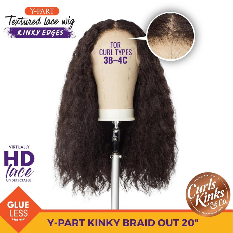 Kinkyedges Wig - 20 Inch Kinky Braid Out Y Part Lace for Natural 3C to 4C Hair Textures | F1B/350 Color