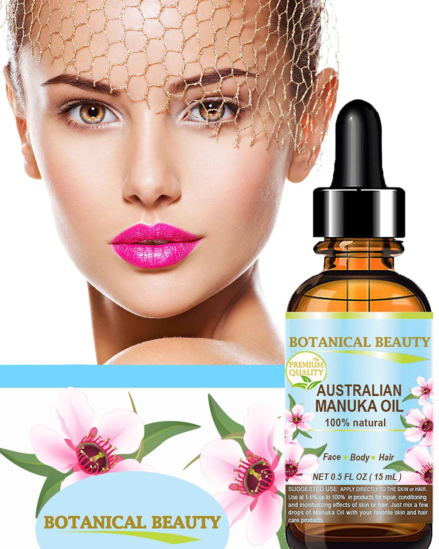 Botanical Beauty MANUKA OIL WILD GROWTH RAW 100% Natural VIRGIN UNREFINED Cold Pressed Carrier Oil. for Skin, Face, Hair, Lip and Nail Care Anti-Aging 0.5 Fl Oz - 15 ml