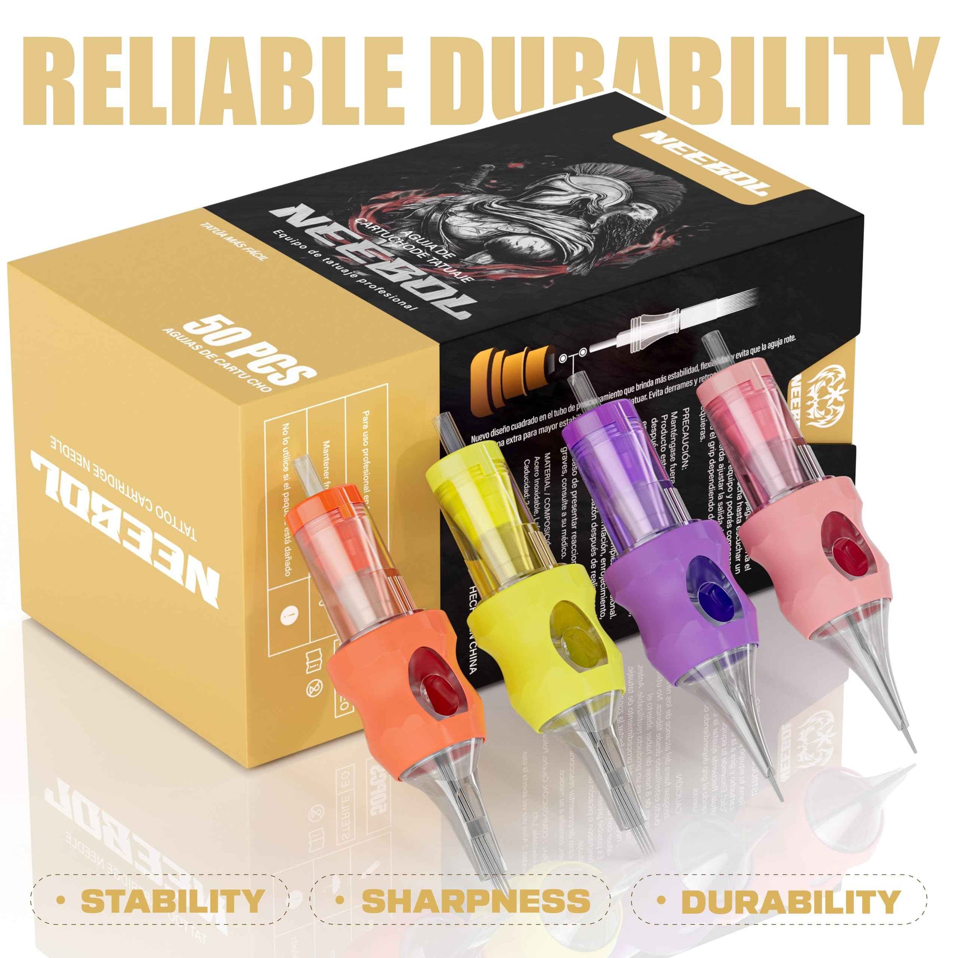 50pcs Neebol Tattoo Cartridge Needles Disposable Assorted Mixed Sizes Tattoo Needles #12 Standard Round Liner Shader Magnum for Tattoo Pen Machine Permanent Makeup Body Art Tattoo Supplies