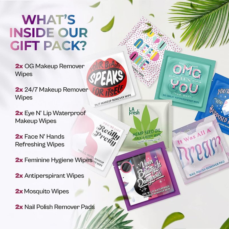 Beauty Wipes Variety Pack - Travel-Sized, TSA Friendly, Individually Wrapped | 16-Count Holiday Gift Set for Women