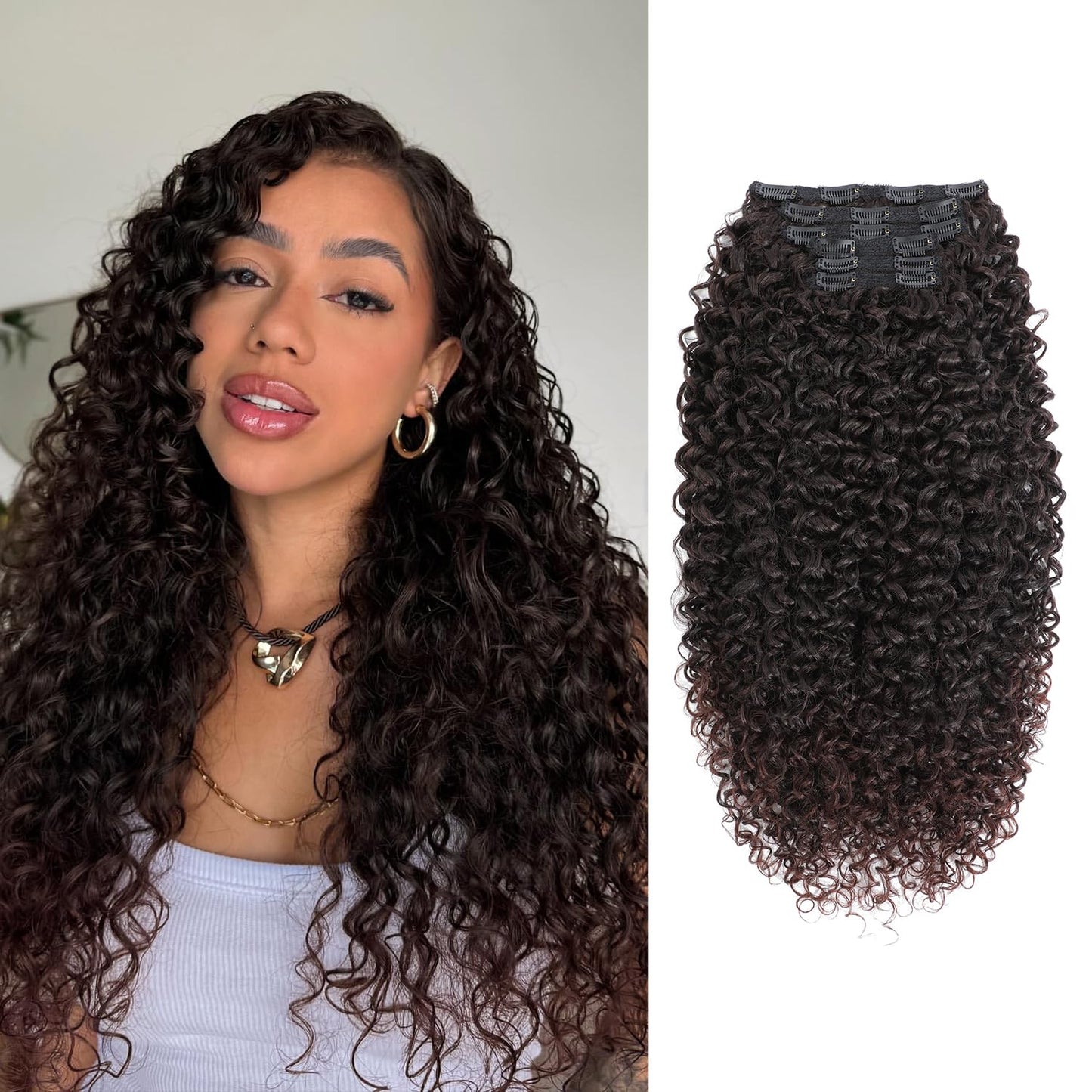 Curly Clip in Hair Extensions,Molefi 6PCS Curly Clip Ins for Women 20 Inch Deep Wave 100% Pure Protein Silk Hairpieces for Bridal Party Daily