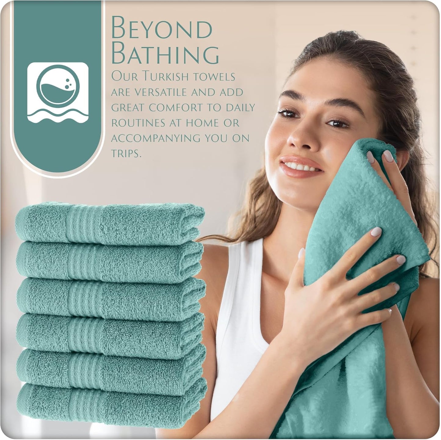 Turkish Cotton Washcloth Towel Set - High-Performance Bathroom Essentials | 13"x13" | Seafoam Color
