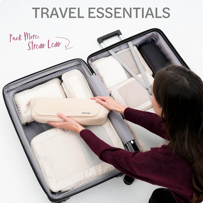 Aerotrunk Hair Tools Organizer - Hot Hair Tools Travel Bag with Heat Resistant Mat, Large Capacity Pouch for Flat Irons, Curling Wands, Hair Dryers - Beige