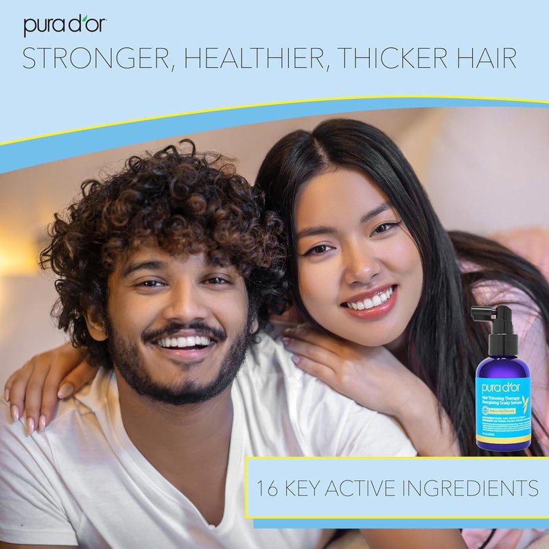 PURA D'OR Hair Thinning Therapy Serum - Energizing Scalp Treatment with Biotin & Caffeine | 4oz for All Hair Types
