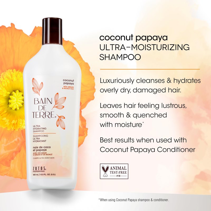 Bain de Terre Ultra Hydrating Shampoo and Conditioner Set | Coconut Papaya | Hydrates Overly Dry | Damaged Hair | Paraben Free | Color-Safe | 33.8 Fl Oz