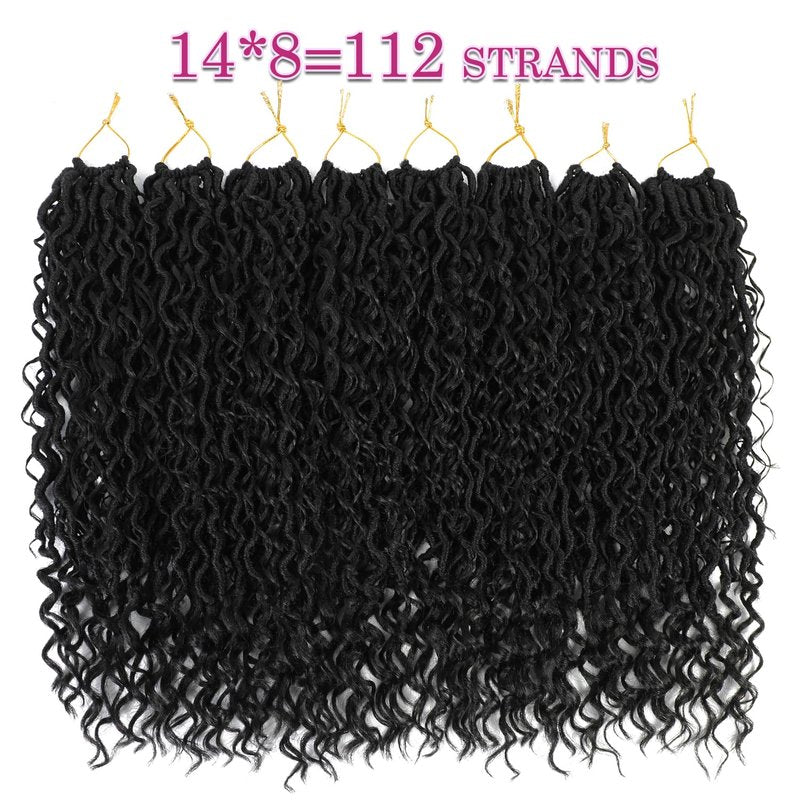 8 Packs Goddess Faux Locs Crochet Hair for Black Women, Long Goddess Locs Crochet Hair, Boho Style Locs, River Hair with Curly Ends (22Inch, 1B#, 8Packs)