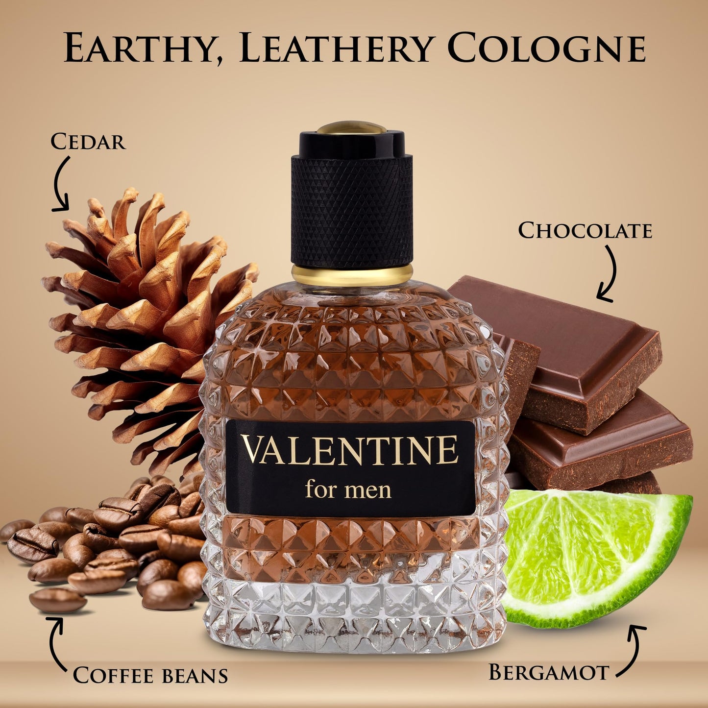URBAN COLLECTION Valentine for Men Eau De Parfum- Top Notes of Woody & Outdoor - Middle Scent of Roasted Coffee Bean, Chocolate & Hazelnut - Free of Paraben - Elegant 100ml Bottle, Men Parume