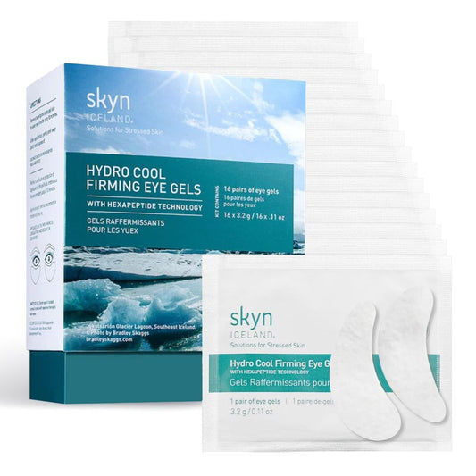 Skyn ICELAND Hydro Cool Firming Under Eye Patches, Instant Cooling for Puffy, Tired Eyes with Peptides and Coenzyme Q10, 10 Minute Treatment, Vegan, All Skin Types, 16 Pairs