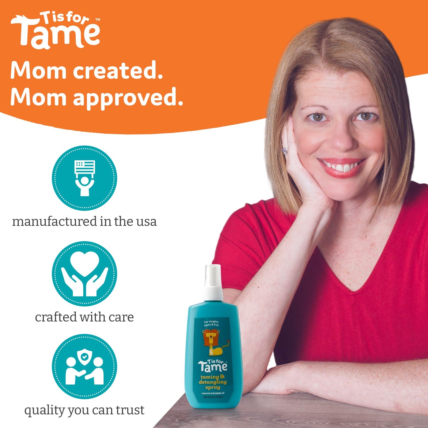 T is for Tame - Natural Hair Taming & Conditioning Spray for Kids and Babies - Tames Knots, Frizz & Detangles, Made in the USA - All Hair Types Including Curly - 4.2 fl oz (2 Pack) - Made in the USA