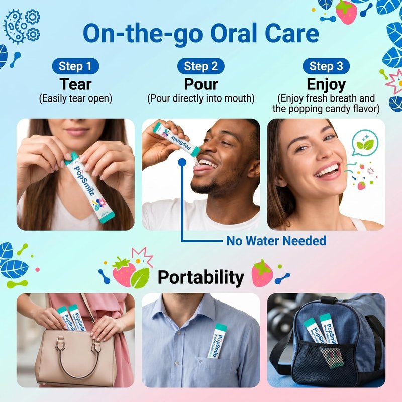 fanFentac Oral Probiotics for Bad Breath & Gum Health - 22.5 Billion CFU Dental Probiotic Powder with 3 Proprietary Strains - Sugar-Free Strawberry Mint Popping Powder - 30 Stick Packs