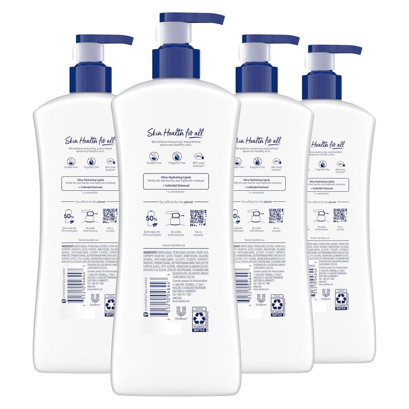 Vaseline Intensive Care Body Lotion 4 Pack Sensitive Skin Relief For Dry Skin With Colloidal Oatmeal and Ultra-Hydrating Lipids 20.3 oz