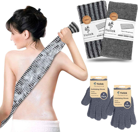 Exfoliating Washcloth + Exfoliating Glove for back scrubber & body scrubber