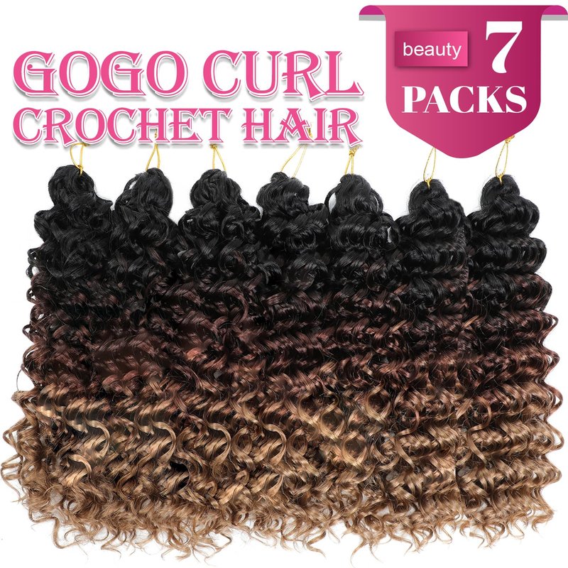 Naniciar Gogo Curl Crochet Hair 18 Inch 7 Packs Curly Crochet Hair for Black Women, Deep Wave Crochet Hair Beach Curl Synthetic Braiding Hair Extensions(18Inch 1B/30/27)