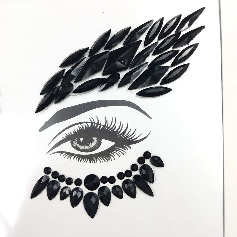 black face jewels tattoo eye sticker festival body sticker black gems holidays halloween decoration temporary tattoo for skin