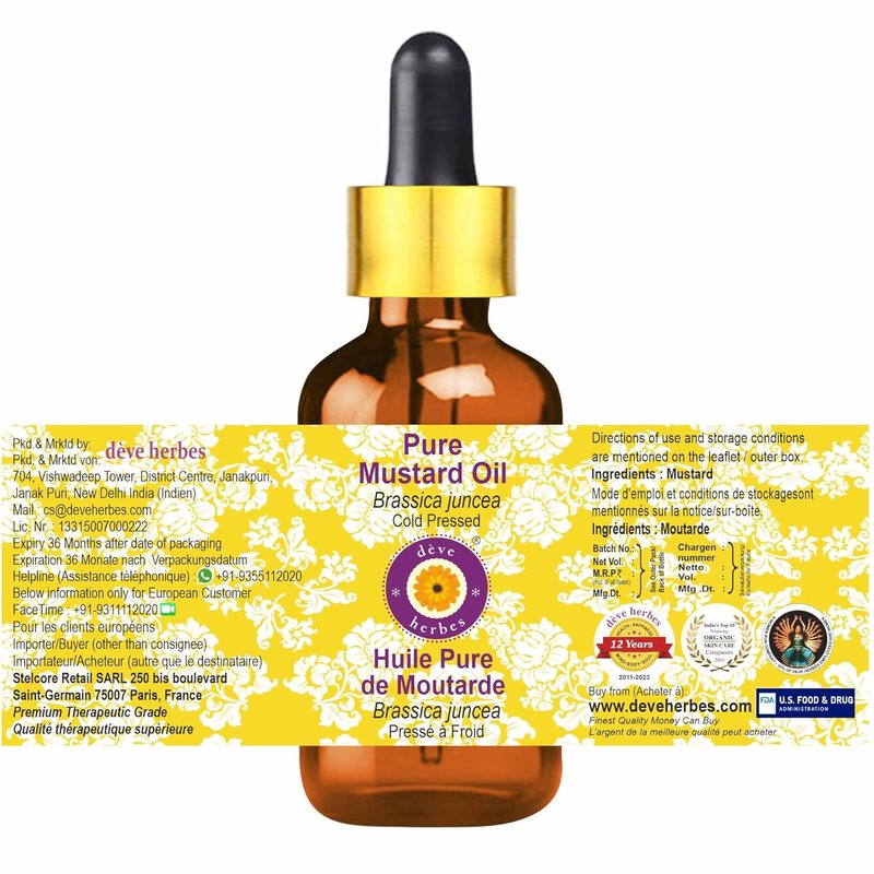 Deve Herbes Mustard Oil - Cold Pressed Essential Oil for Hair & Skin | 100ml x 2 (6.76 oz)