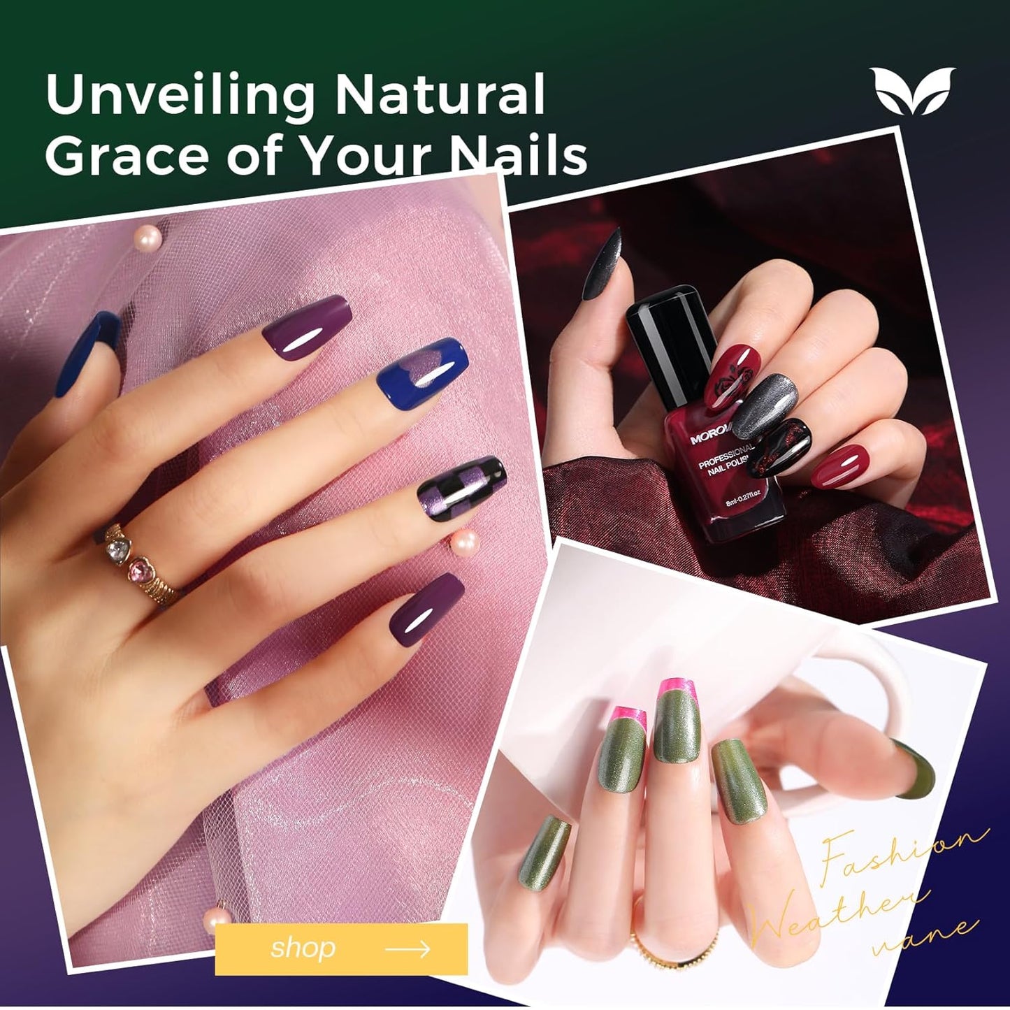 Morovan Dark Nail Polish Set - Glitter Green, Dark Red, Black, Hot Pink & Brown | Quick-Dry Nail Art Kit for Holiday Manicure