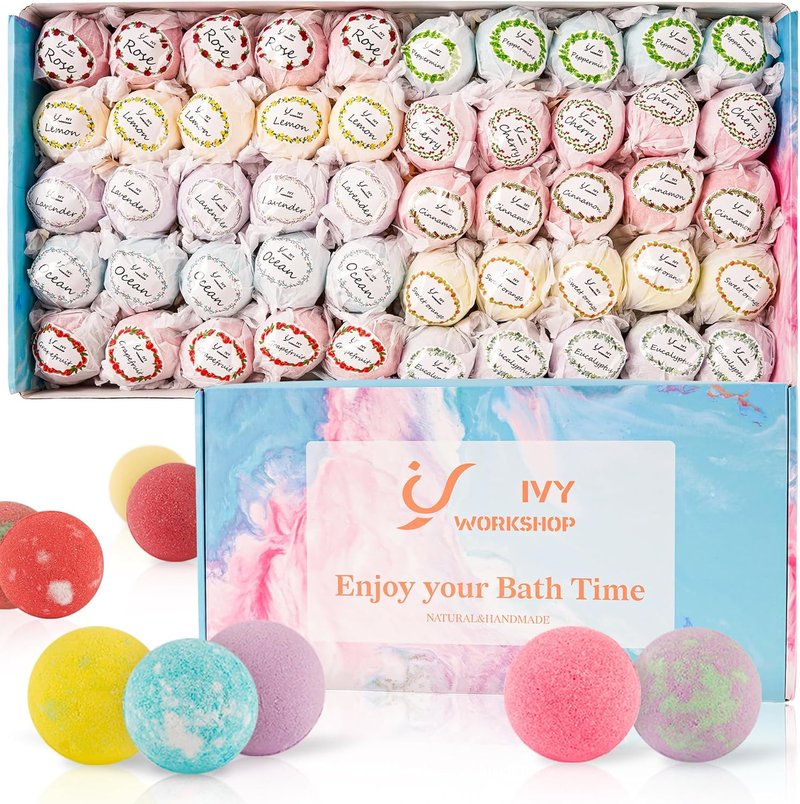 Bath Bombs Gift Set - 50 Pcs Natural Organic Bubble Bath Bombs with 10 Scents | Perfect for Spa, Birthdays & Holidays