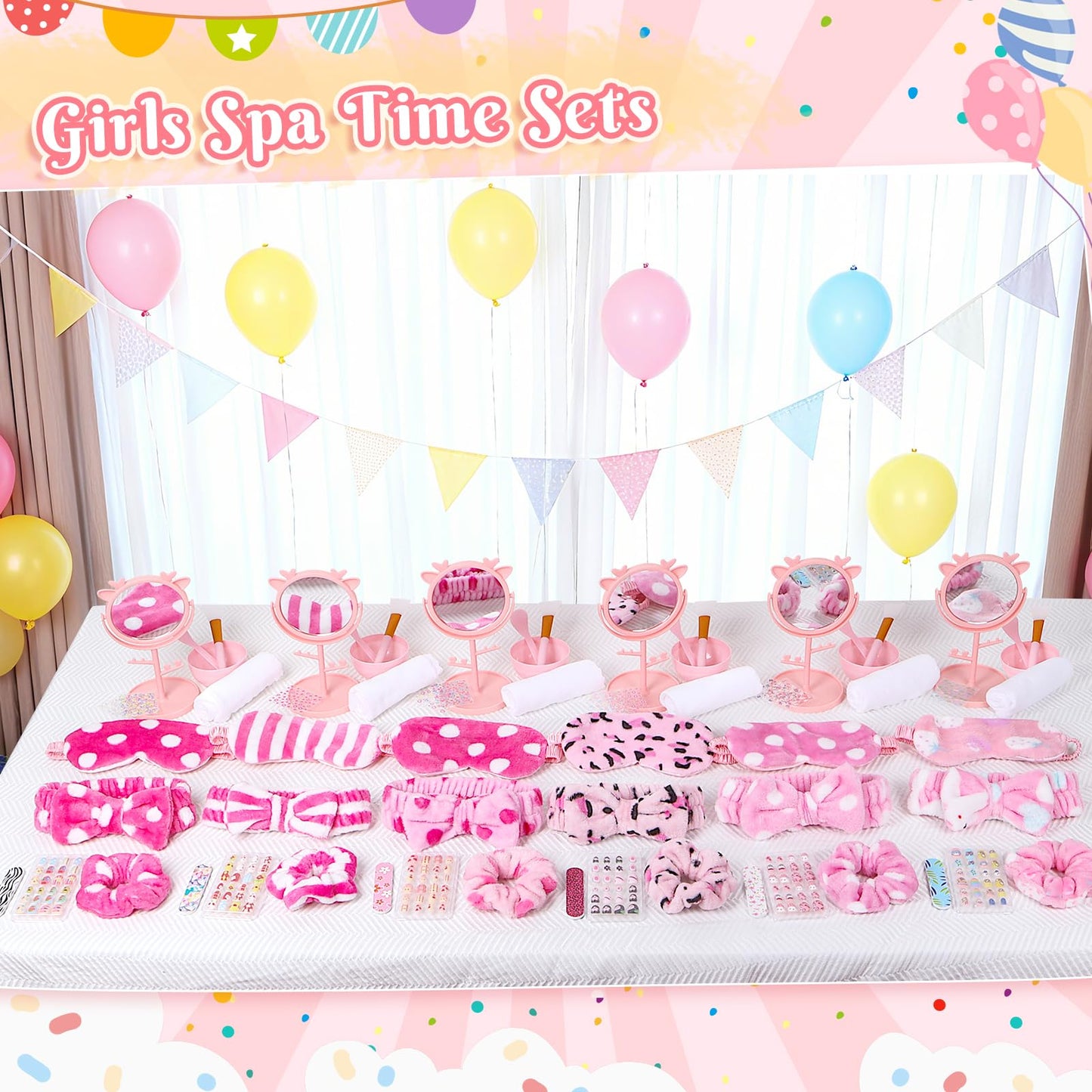 Guifizeiom 76Pcs Sleepover Party Supplies Slumber Spa Parties Kit for Girls Women, Headbands, Eye Mask, Towels, Scrunchies & Nail Supplies(Pink)