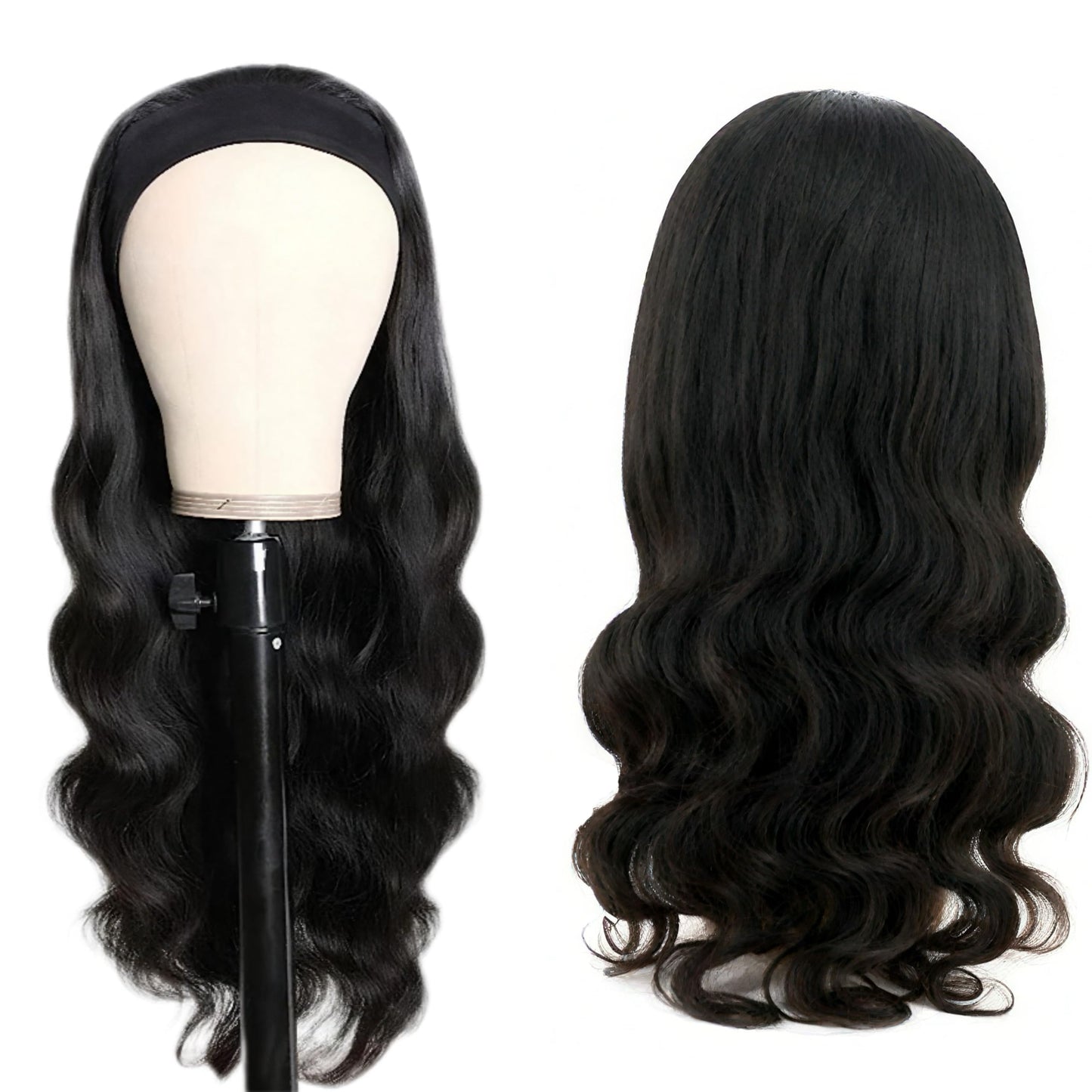 Headband Wig Human Hair Body Wave Wigs None Lace Front Wigs 100% Human Hair Brazilian Virgin 180% Density Natural Color (14inch)