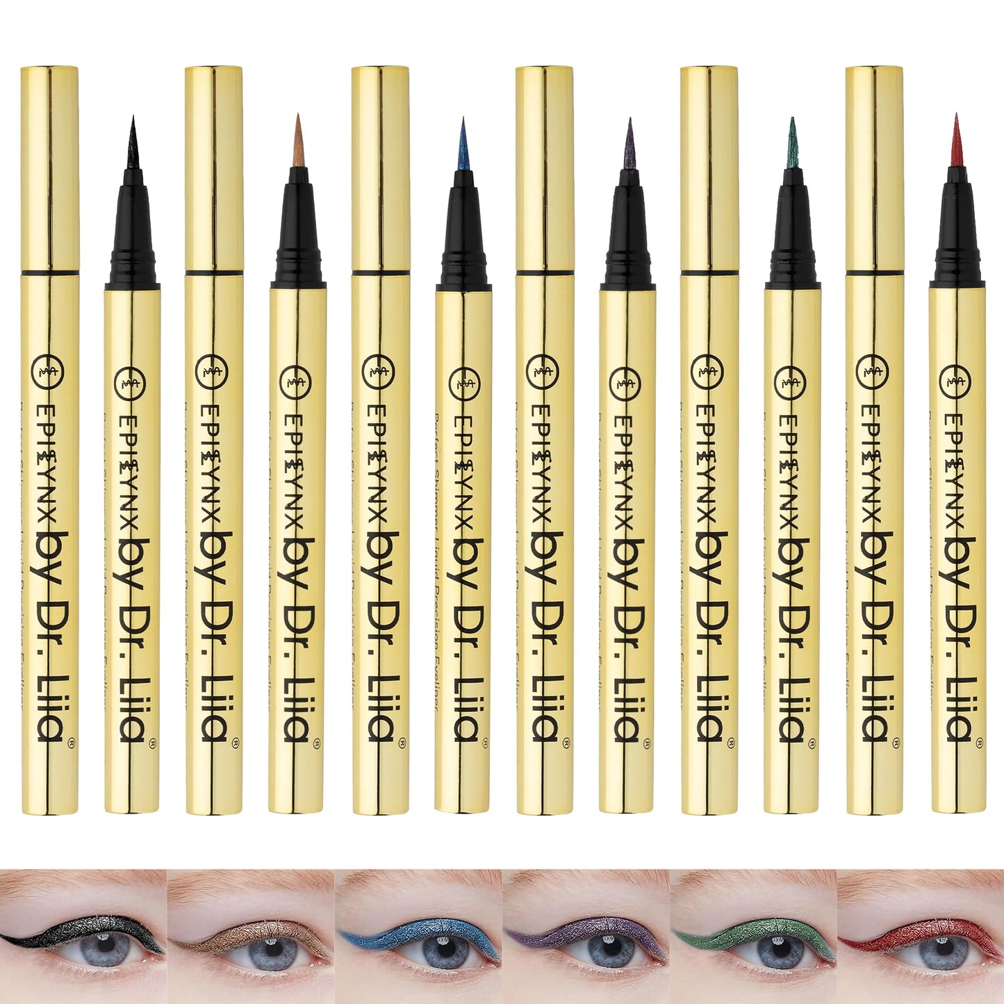 EPILYNX Liquid Eyeliner - Hypoallergenic Eyeliner with Fine Brush Tip, Long-Lasting Waterproof Eye Liner - Cruelty-Free, Vegan, Gluten-Free, Smooth Liquid Eye Liner - 6 Shades Gift Set