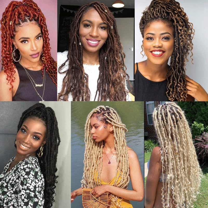 Leeven 24 Inch Goddess New Faux Locs Crochet Hair 7 Packs Long Soft Locs Crochet Braids Hair With Curly Ends Natural Black Synthetic Bohemian Locs Braiding Hair for Women 12 Strands/Pack 1B#