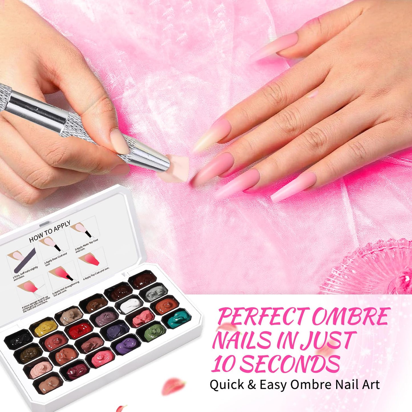 finger secret 24 Colors Ombre Gel Nail Polish Set,Ombre Pigment for Nails,Gradient Painting Blooming Gel with 100Pcs Nail Sponges for 3D Gels Nail Art can be Painted in Salon or Home Use